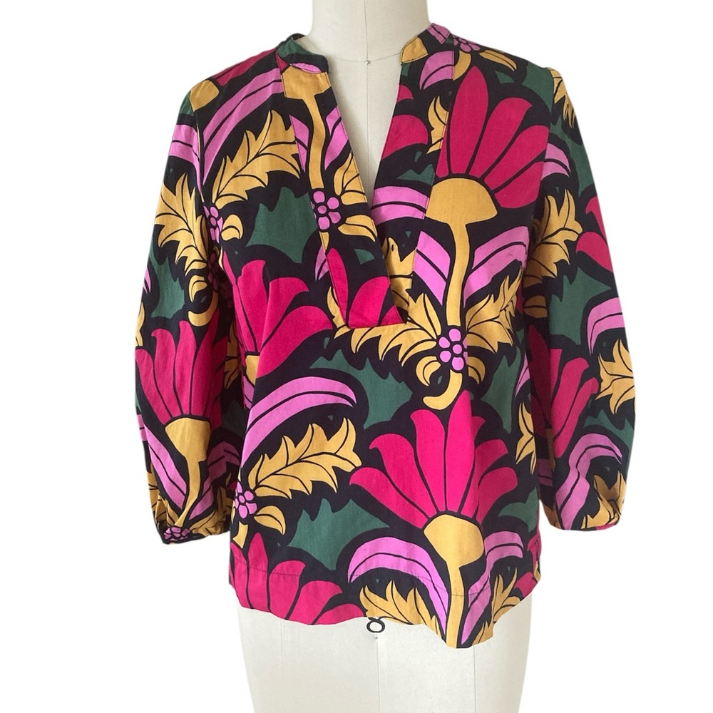 J. Crew Open V-neck cotton poplin top in Ratti® grandi fiori